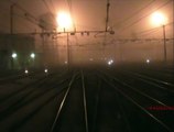 Treno Prove Archimede Arrivo a Milano Centrale in notturna nella nebbia dalla cabina (HD)