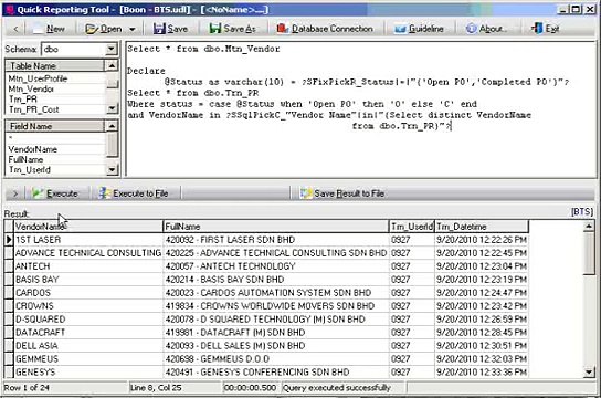 Quick Reporting Tool - Developer create SQL query with parameters for end user execute it directly