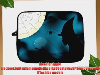 13 inch Rikki KnightTM Halloween Witch Silhouette on Blue Spider web Design Laptop Sleeve