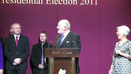 David Norris congratulates Michael D. Higgins in Dublin Castle