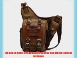 APG Men's Brown Canvas Leather Single Shoulder Cross Body Bag Military Messenger School Travel