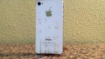 Iphone covered in syrup falling over