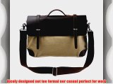 ZLYC Men Genuine Leather and Canvas Business Briefcase Handbag 15.6 Laptop Bag Messenger Bag
