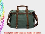 CLELO Casual Canvas Messenger Shoulder Tote Bag with Real Leather Trim Fit 14 Laptop