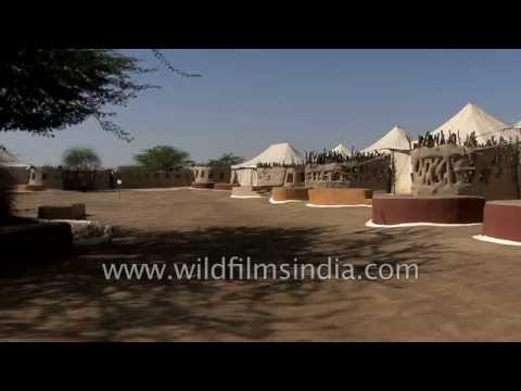Tented accommodation for tourists during Rann Utsav in Gujarat