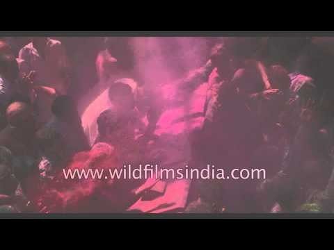 Holi festival celebration at the Banke Bihari temple - Vrindavan