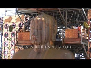 Jain pilgrims anoint Bahubali with sandalwood paste - Karnataka