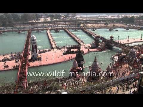 Hindu devotees gather to bathe in the River Ganges - Kumbh Mela
