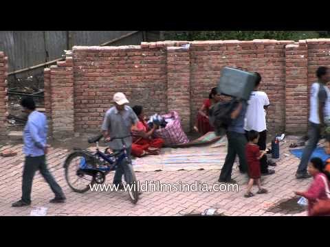 Nepal traffic police officers ride horses in Kathmandu city