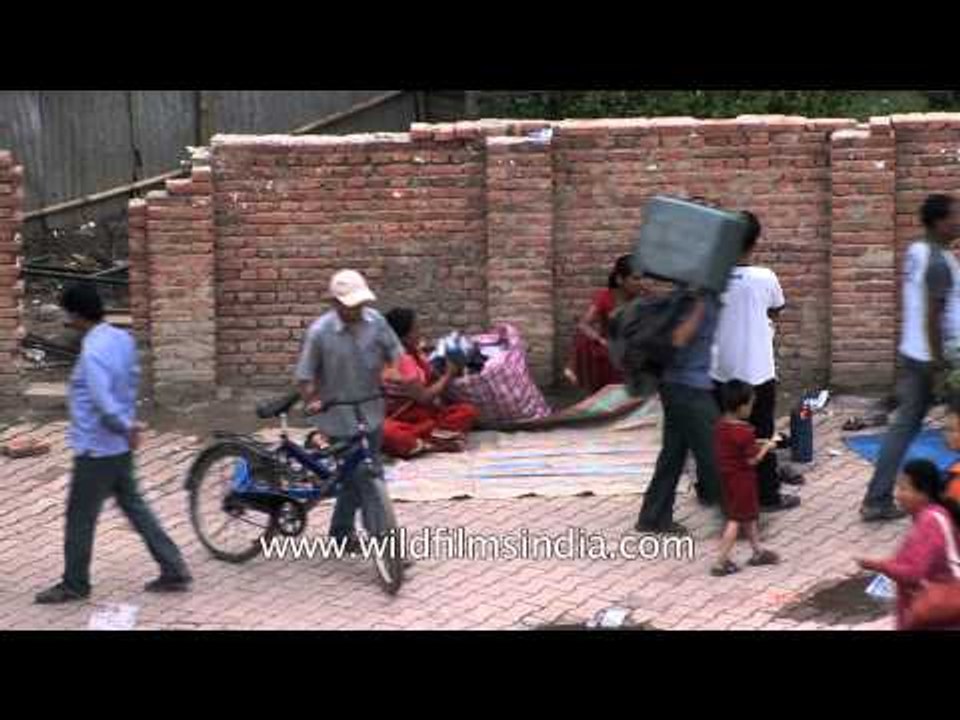 Nepal traffic police officers ride horses in Kathmandu city