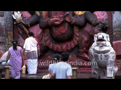 Nepali devotees perform rituals at Kala Bhairava temple - Basantapur Durbar Square