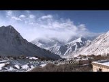 Snow covered barren mountains in Ladakh