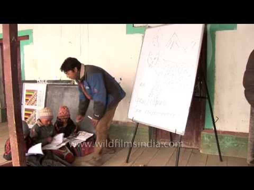 Young Indian children study at an open school in Ladakh
