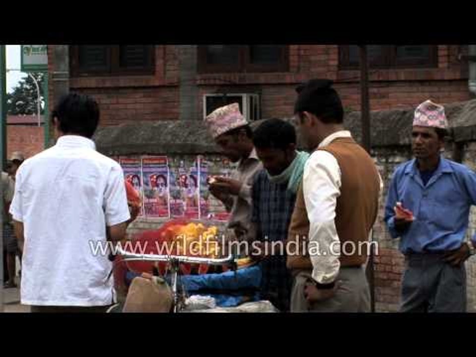 Street vendor selling fruit chat - Kathmandu, N...