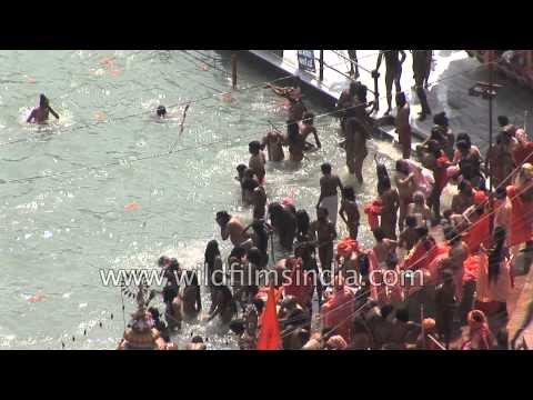 Naga Sadhus rush for 'Shahi Snan' : Kumbh Mela, Haridwar
