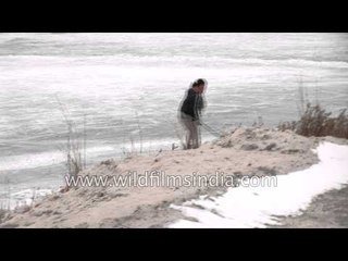 Playing ice hockey in the Indian Himalayas