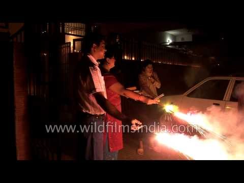 Bursting crackers on Diwali - India