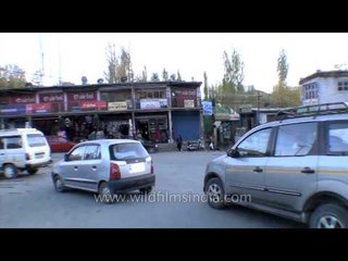 Driving through bylanes of Leh bazaar in Ladakh