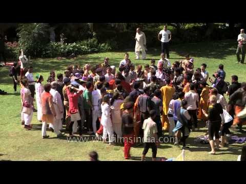 Yoga guests celebrate Holi at Parmarth Niketan, India
