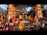 People assemble for 'Ganga Aarti' at Parmarth Ghat, Rishikesh