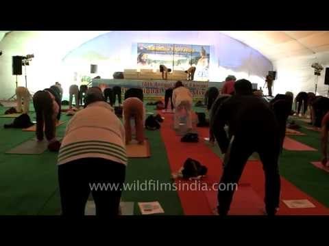 Indian Yogacharya teaches Asana at International Yoga festival