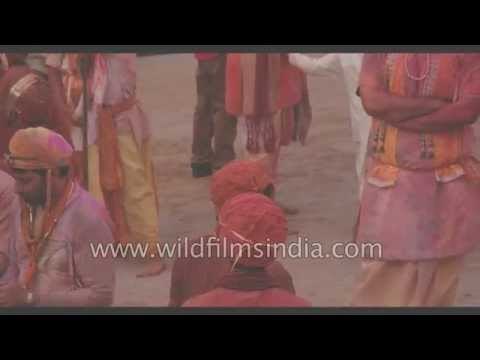 Villagers gathered to watch the Lathmaar Holi celebration - Uttar Pradesh