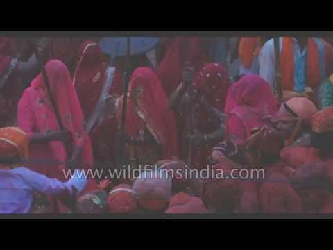 Aerial view of lathmaar holi in Barsana, Uttar Pradesh