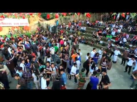 Crowd gathers for a mass dance at the Anthurium festival - Mizoram