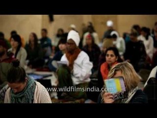 Visitors  attend Satsang at the International Yoga Festival - Uttarakhand