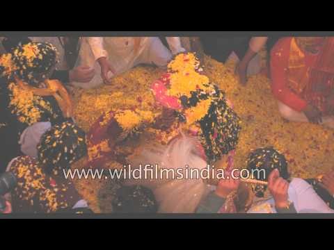 Hindu devotees celebrate Holi with flower petals - Vrindavan