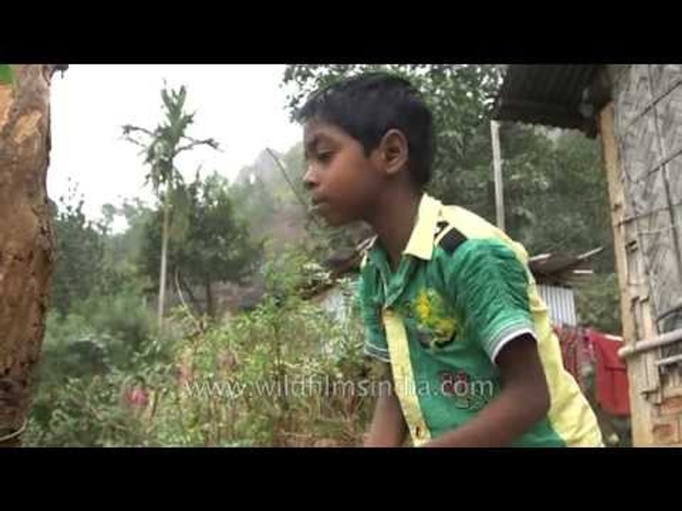 Assamese village boy washing his face - Assam