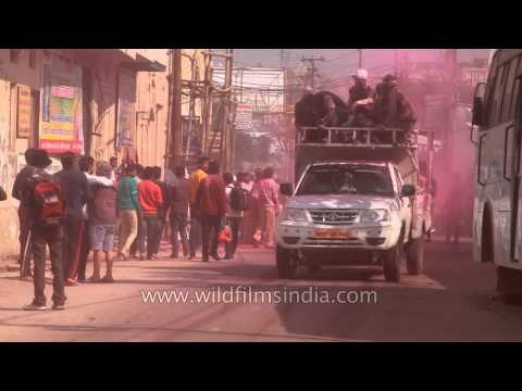 Celebration of Holi in Vrindavan, Uttar Pradesh