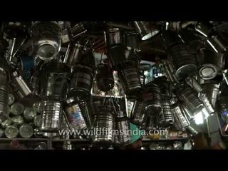 Stainless steel buckets, glass, tiffins and lot more at market in Punjab