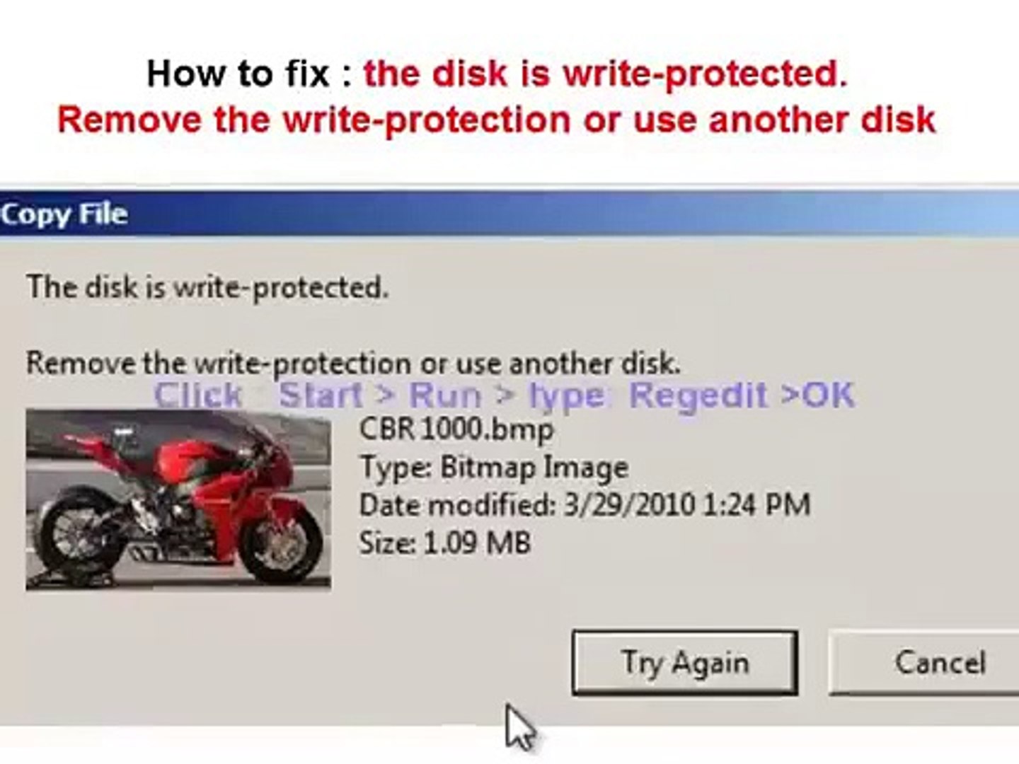 How to fix The disk is write-protected. Remove the write-protection or use  another disk