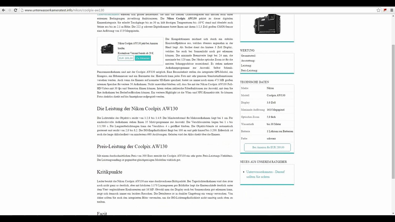 Unterwasserkamera Test von unterwasserkameratest.info