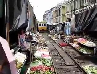 Train Passes Through The Shops.