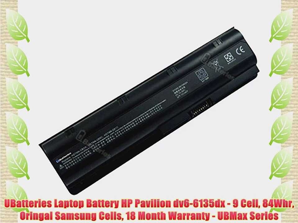 UBatteries Laptop Battery HP Pavilion dv6-6135dx - 9 Cell 84Whr Oringal Samsung Cells 18 Month