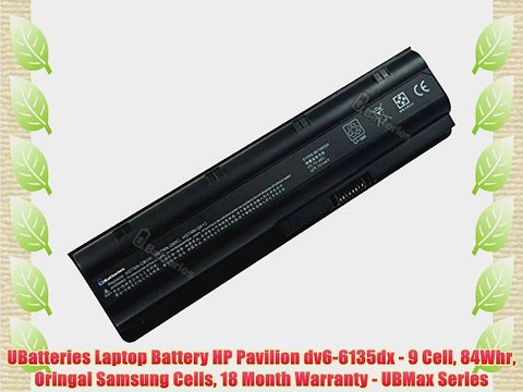 UBatteries Laptop Battery HP Pavilion dv6-6135dx - 9 Cell 84Whr Oringal Samsung Cells 18 Month