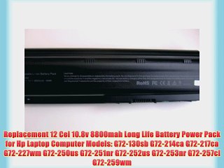 Replacement 12 Cel 10.8v 8800mah Long Life Battery Power Pack for Hp Laptop Computer Models: