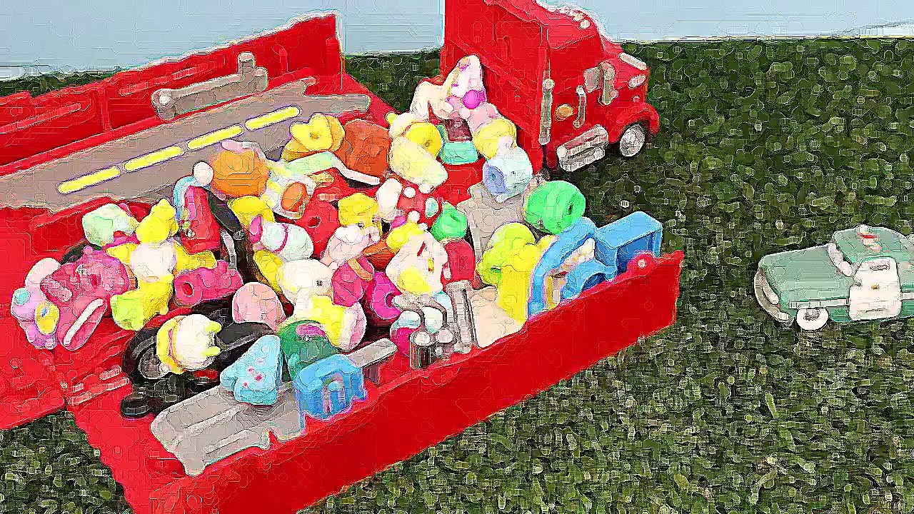 Cartoon Version   Disney Cars Mack Truck Steal Shopkins Toys Mater and Sheriff Take Lightning McQuee