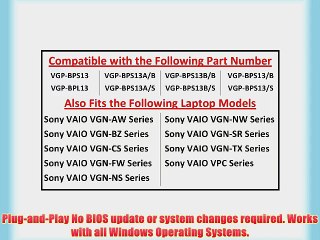 Sony VAIO VGN-BZ VGN-SR VGP-BPS13/A VGP-BPS13B/B VGP-BPS13B/S 9-Cell (High-Capacity) Battery