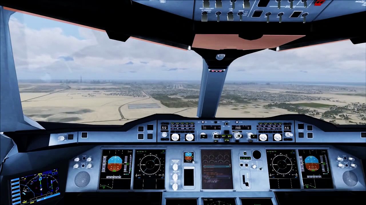 FSX A380 Full Cockpit Landing @ Dubai ( HD )