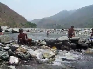 Indian Haidakhan Kids/Children Swimming In The Gautami Ganga River India
