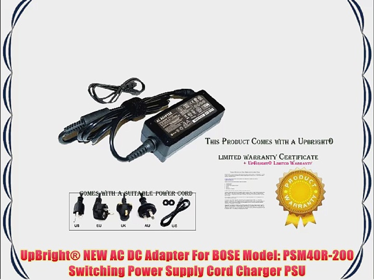 UpBright? NEW AC DC Adapter For BOSE Model: PSM40R-200 Switching Power  Supply Cord Charger - video Dailymotion