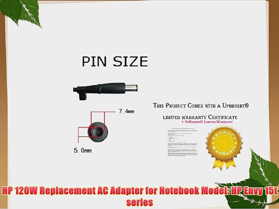 HP 120W Replacement AC Adapter for Notebook Model: HP Envy 15t series