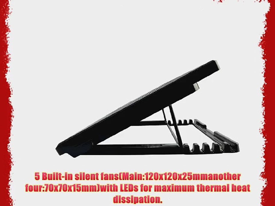 Superbpag 5 Blue Backlit USB Powered Cooler Pad 17 Laptop Cooling Fan Pad with Adjustable Laptop