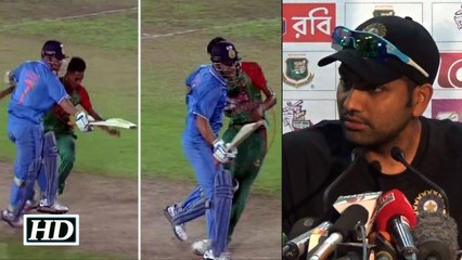 Dhoni Mustafizur on field collision Rohit Sharma Reacts