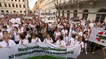 Protesting healthcare workers in Budapest demand better conditions