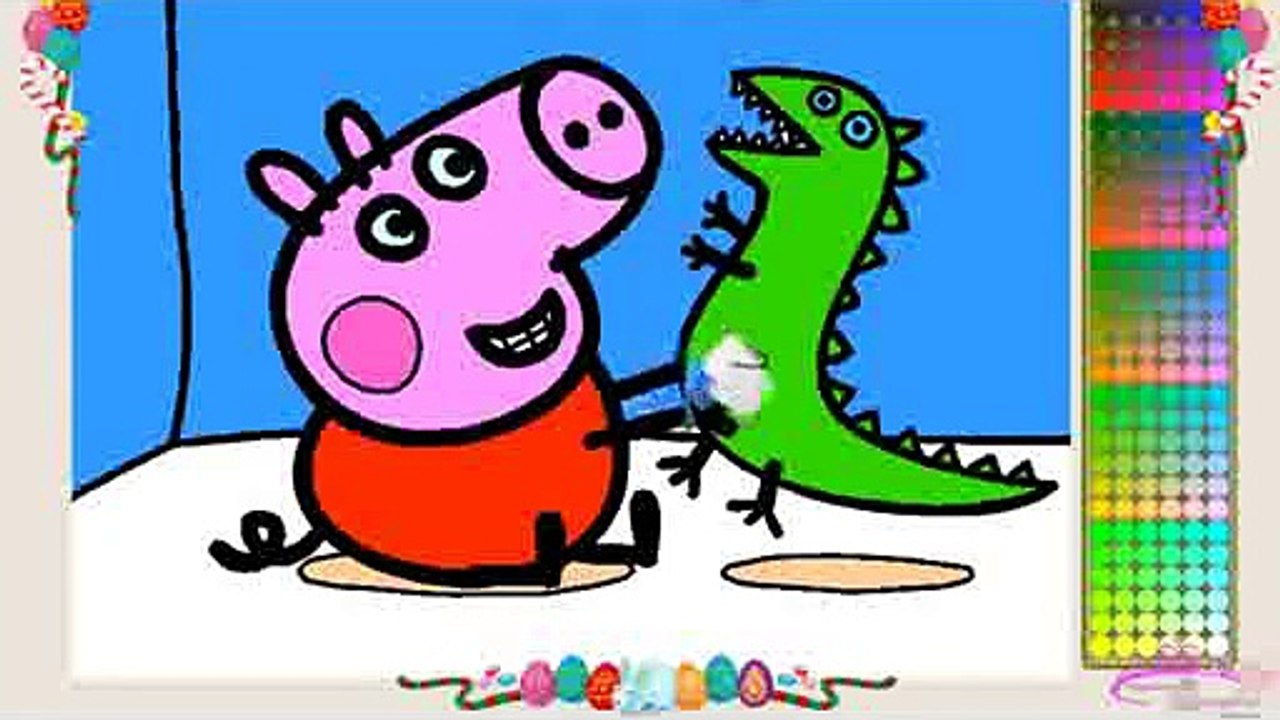 Coloring Game W/ Nursery Rhyme for Children ♥ Peppa Pig Dinosaur ♥ Painting pages & Songs