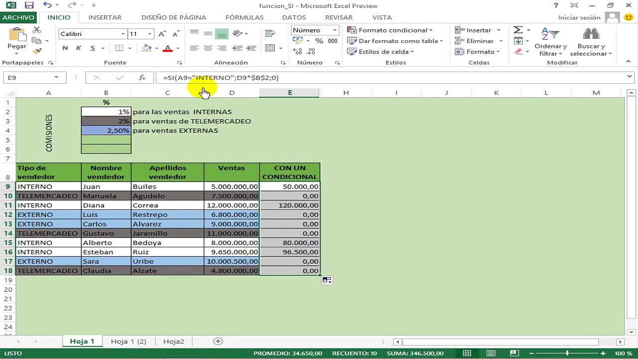 funciones Si anidadas en Excel 2013